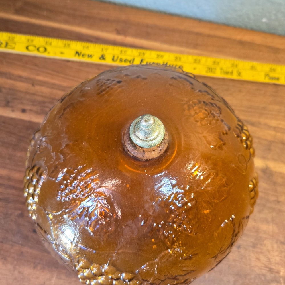 Vtg 1970's MCM Grape Pattern Amber Glass Hanging Swag Light Lamp globe only - Picture 2 of 6